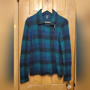 Chaps, Women's Size Small, Blue/Teal Plaid Sweater
